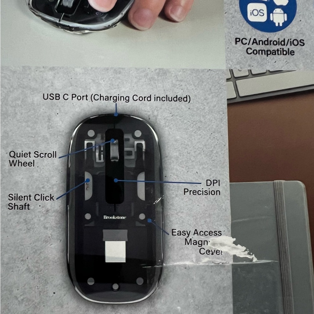 Rechargeable Bluetooth Mouse 4D Transparent Brookstone - Picture 4 of 7